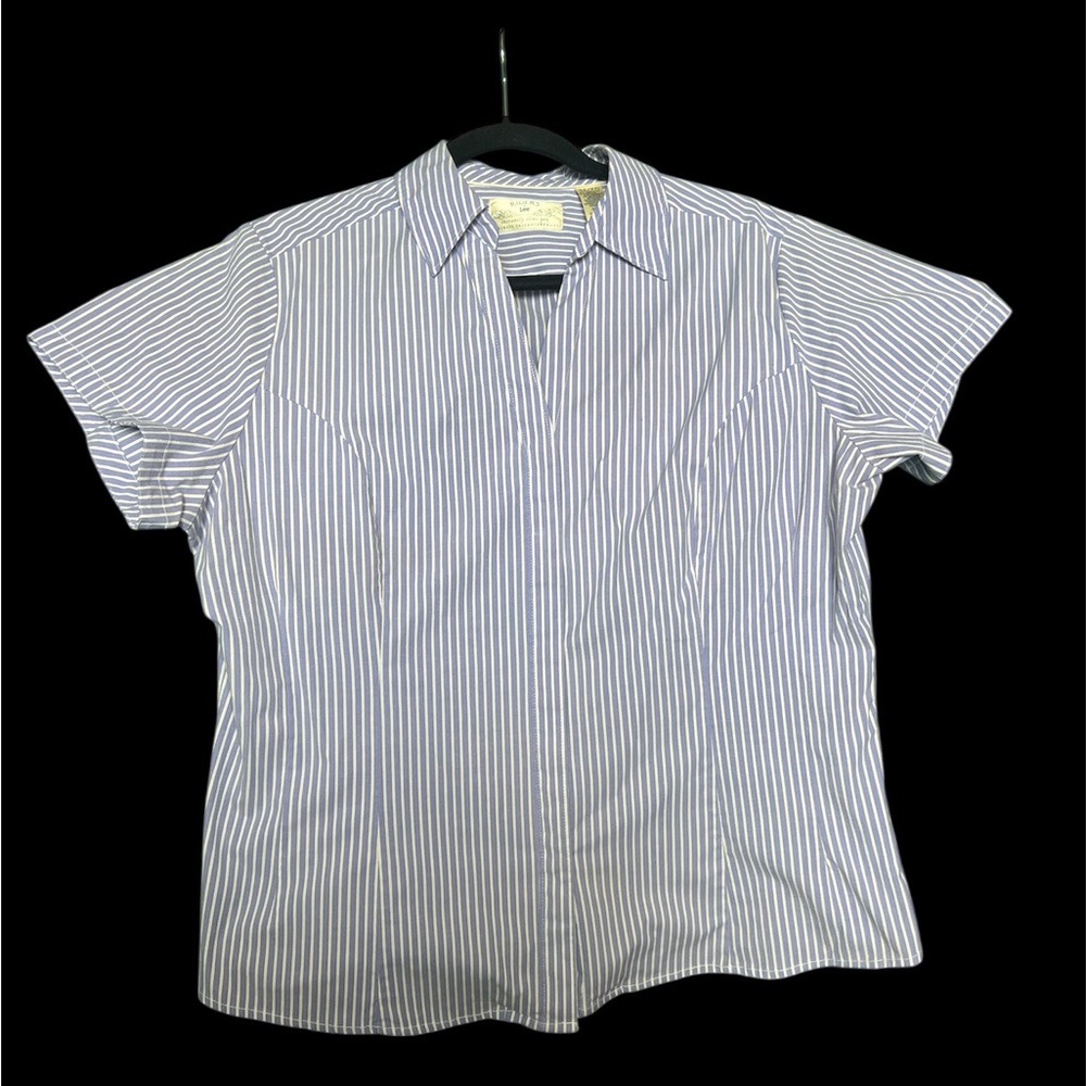Riders by Lee Blue and White Striped Button Down Shirt slimming top size XL
